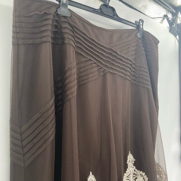 Nygard Boho Lace Overlay Brown Midi Skirt Women’s Size 20 3X Zip Closure - Picture 5 of 11